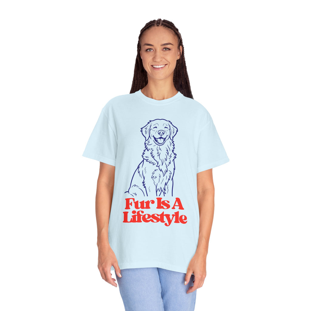 Fur Is A Lifestyle Dog Lover T-Shirt | Cute Golden Retriever Graphic Tee | Garment-Dyed Retro Pet Owner Shirt