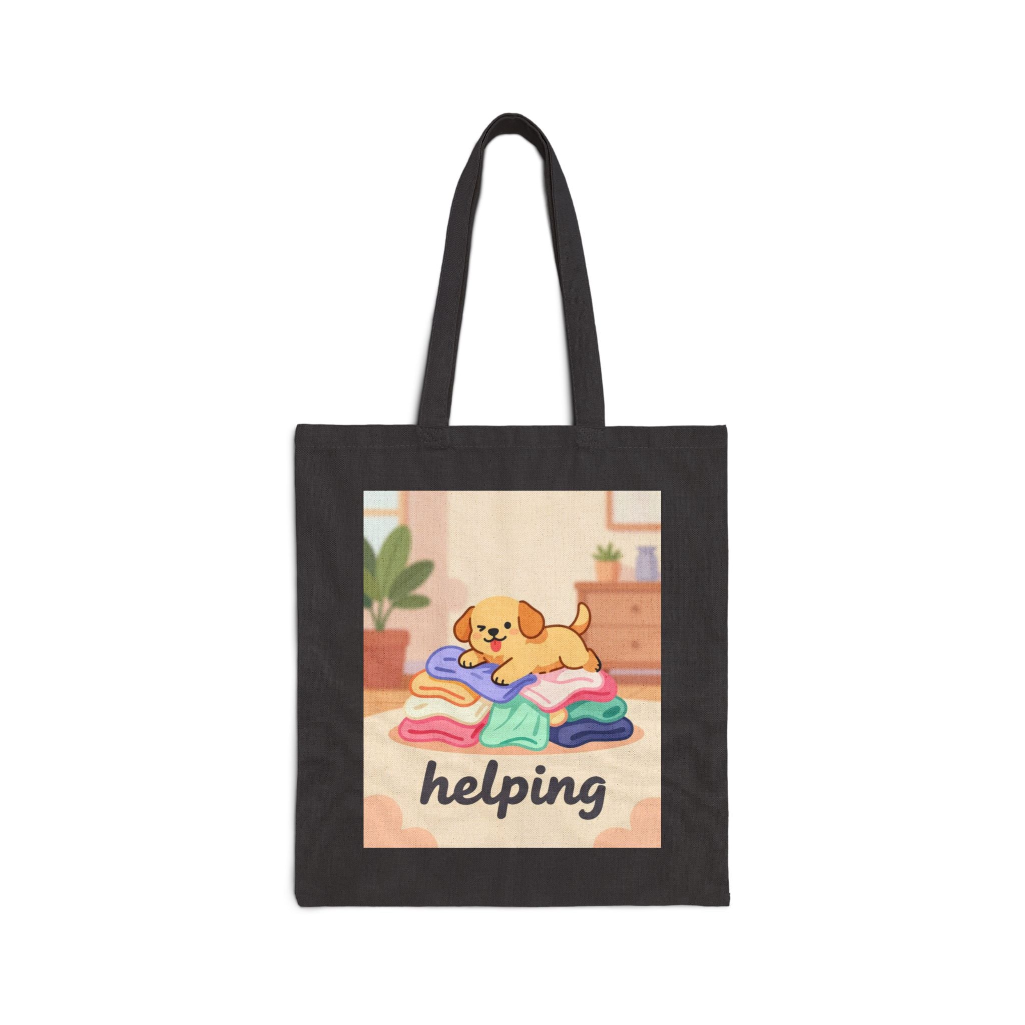 Tote Bag — Cute Dog 'helping' Laundry Canvas Tote