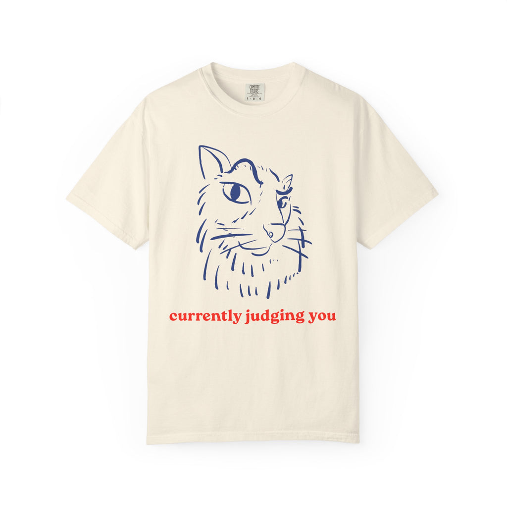Cat Sketch Tee — "currently judging you" Graphic T-Shirt