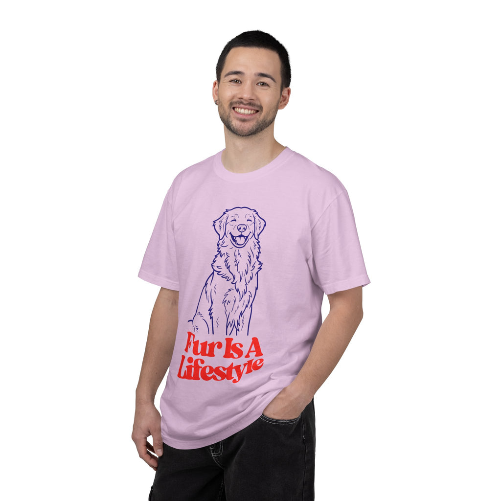 Fur Is A Lifestyle Dog Lover T-Shirt | Cute Golden Retriever Graphic Tee | Garment-Dyed Retro Pet Owner Shirt