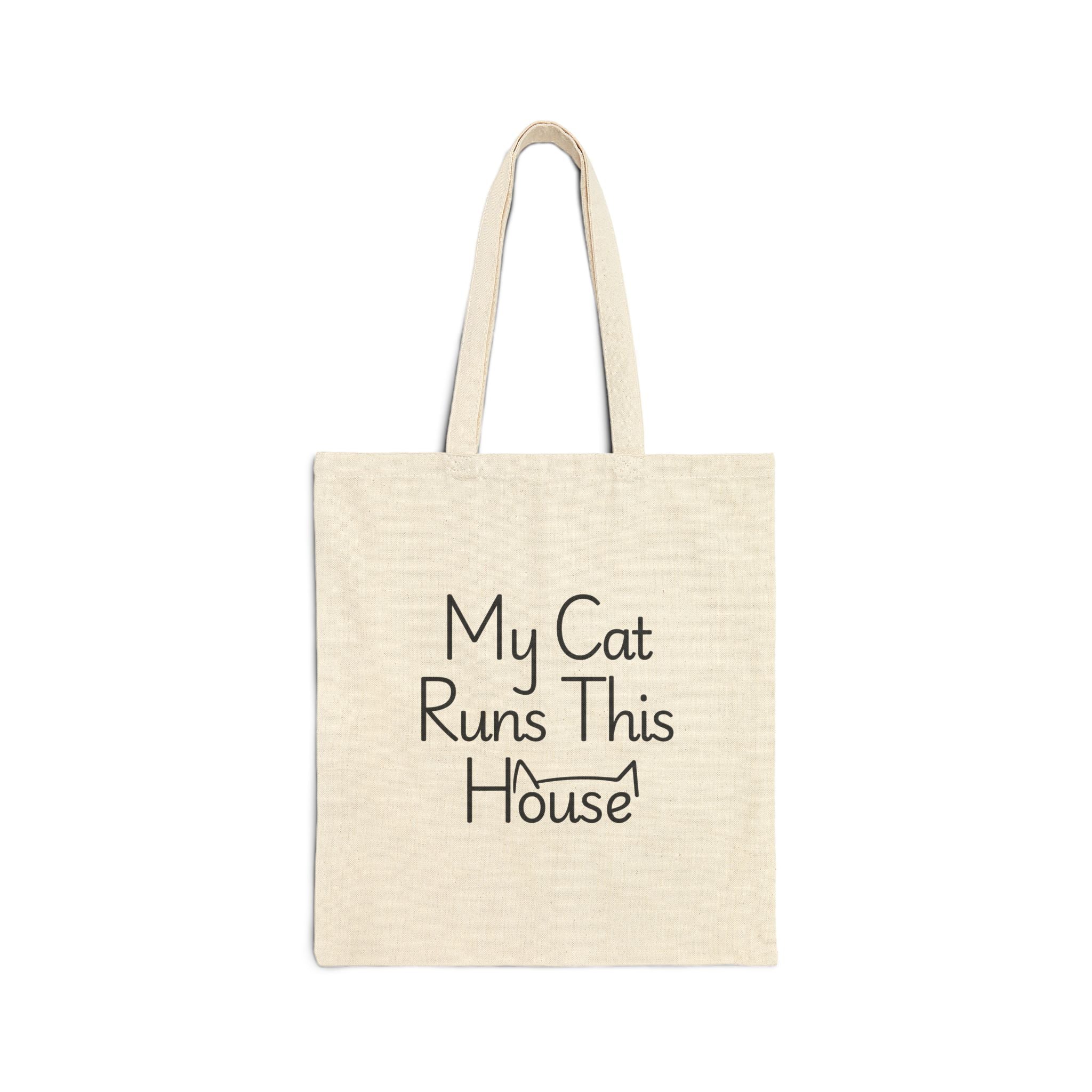 Tote Bag — "My Cat Runs This House" Cotton Canvas Cat Lover Tote