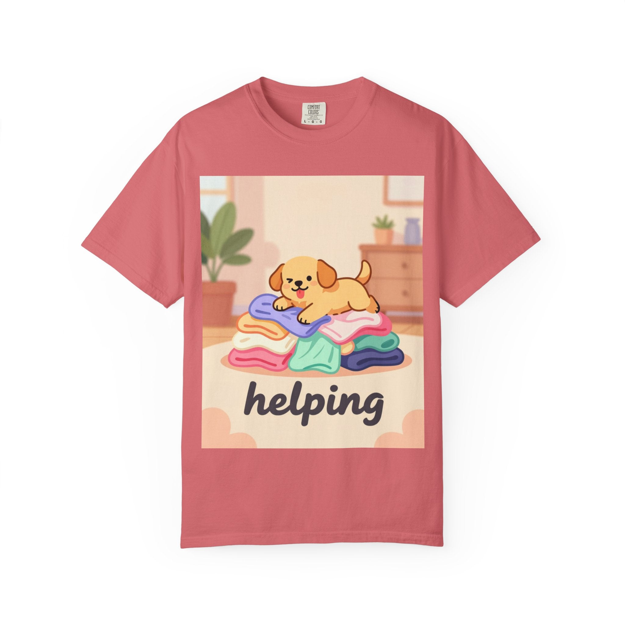 Helping Puppy T-Shirt — Cute Dog on Laundry Graphic Tee
