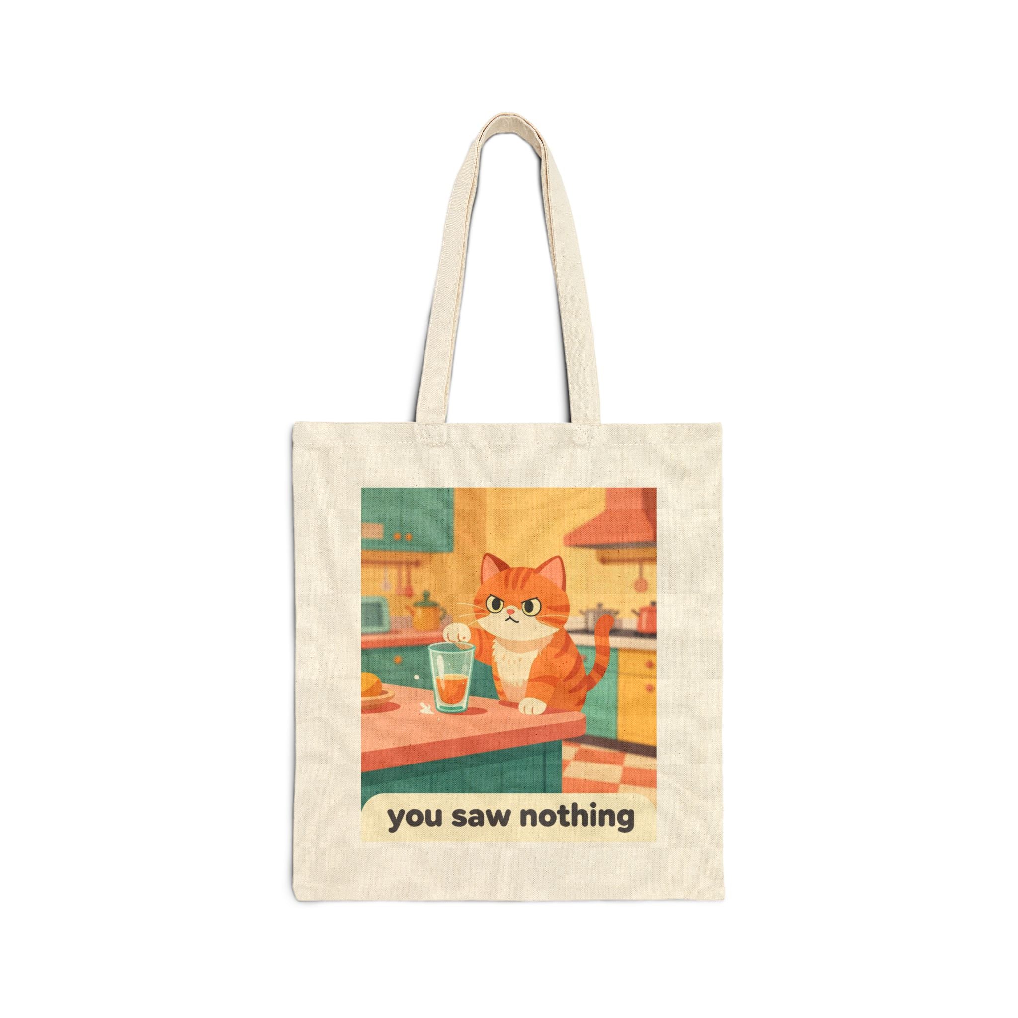 Tote Bag — Retro Cat "You Saw Nothing" Canvas Shopper