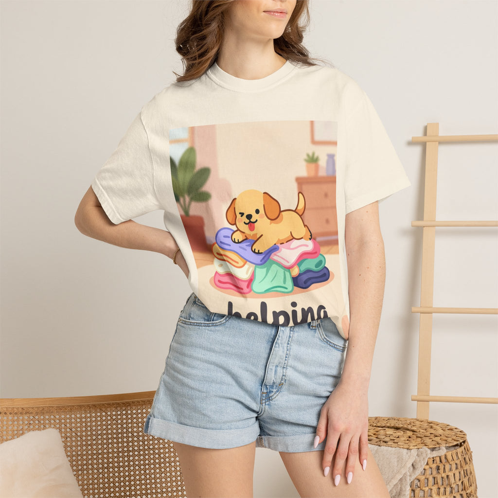 Helping Puppy T-Shirt — Cute Dog on Laundry Graphic Tee