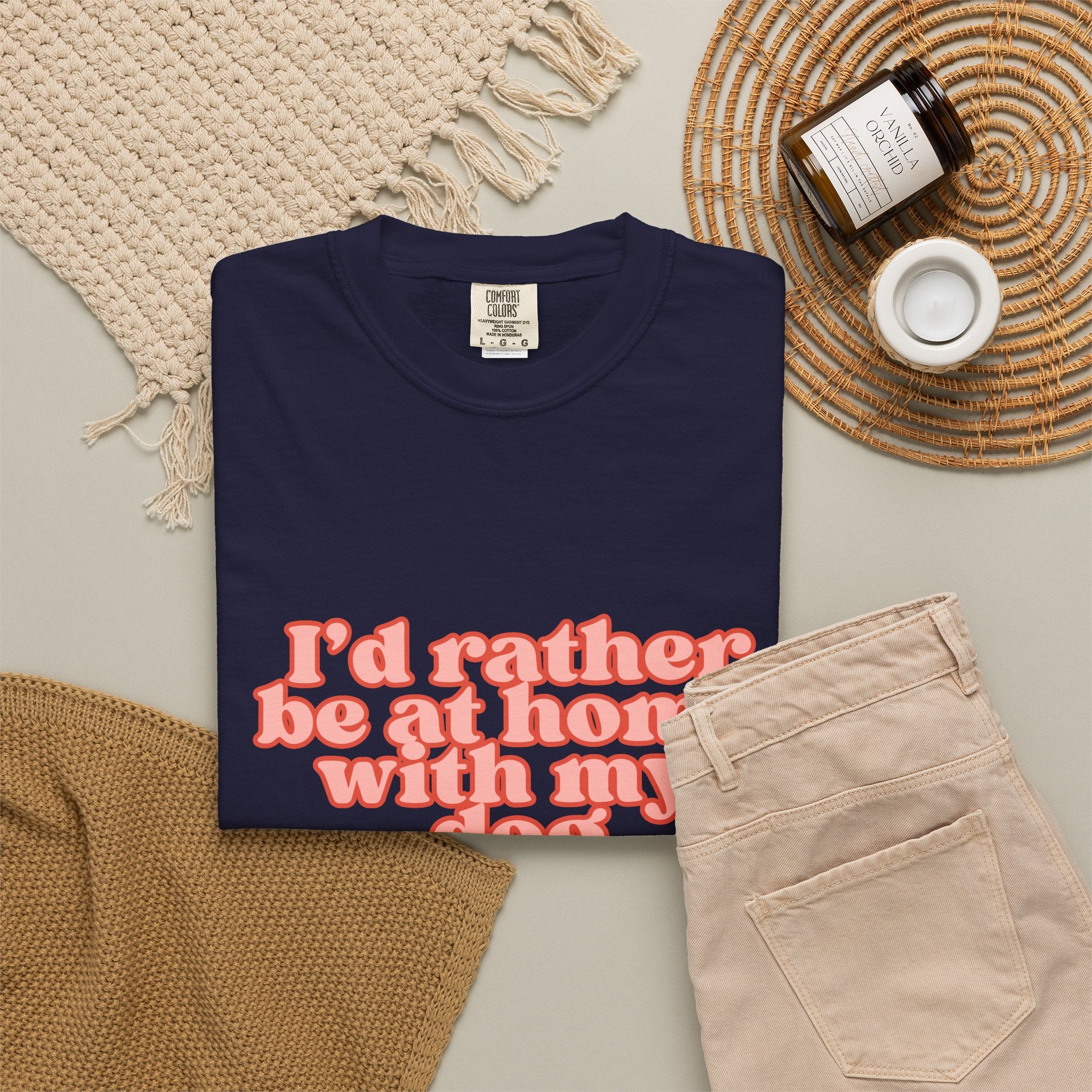 I'd Rather Be At Home With My Dog T-Shirt | Funny Cozy Dog Lover Graphic Tee