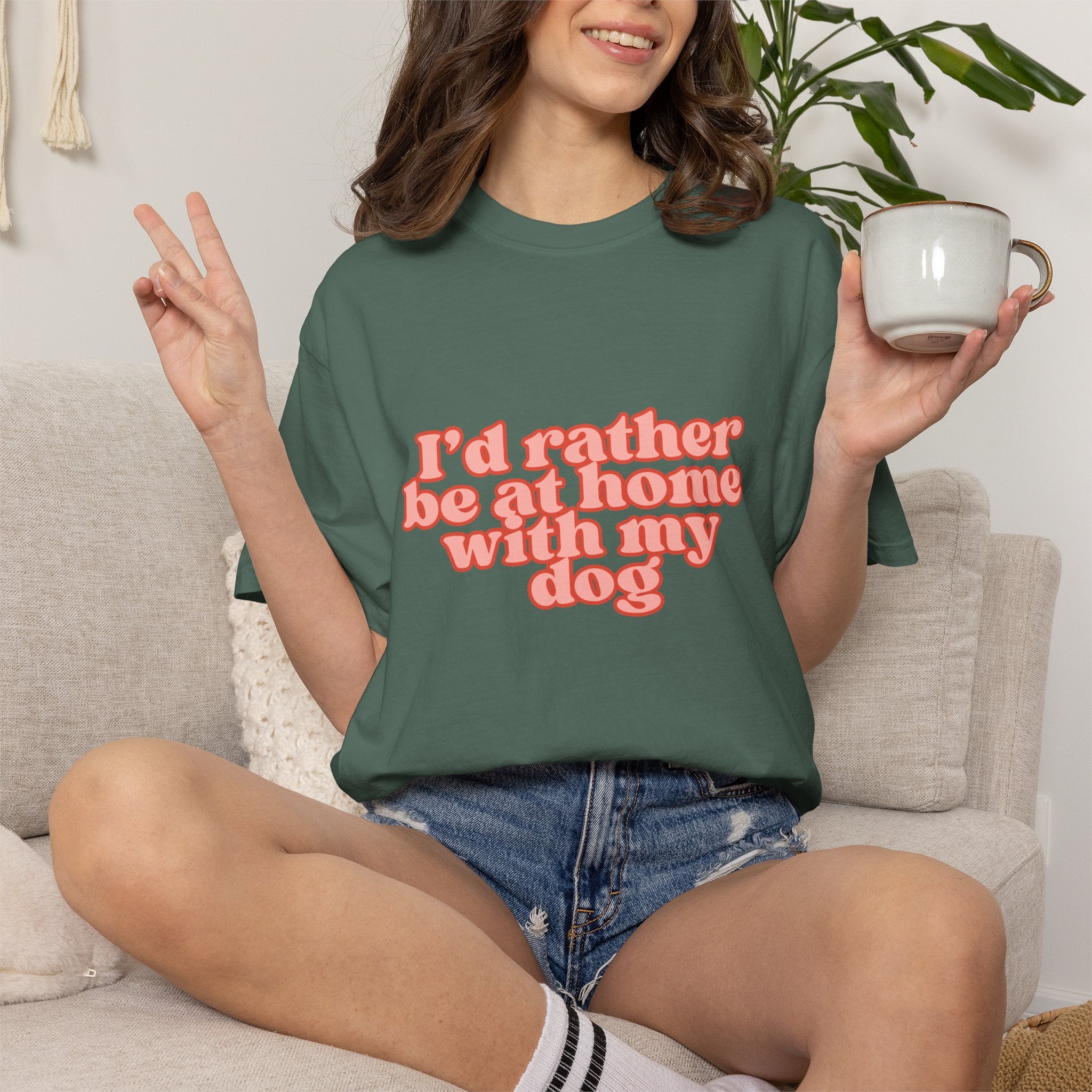 I'd Rather Be At Home With My Dog T-Shirt | Funny Cozy Dog Lover Graphic Tee