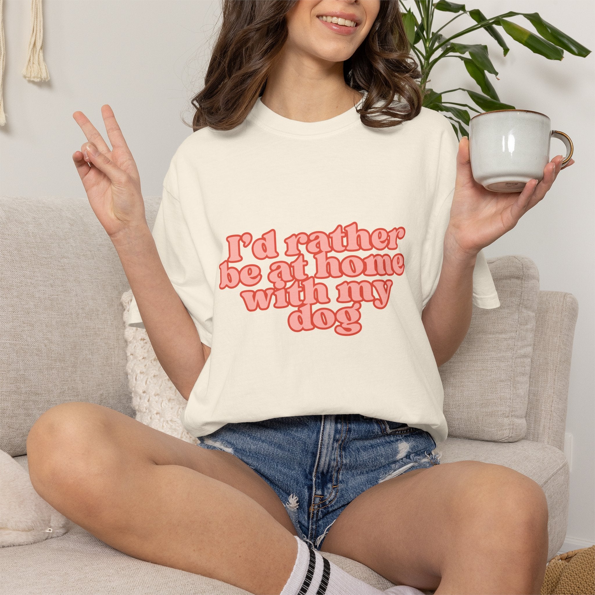 I'd Rather Be At Home With My Dog T-Shirt | Funny Cozy Dog Lover Graphic Tee
