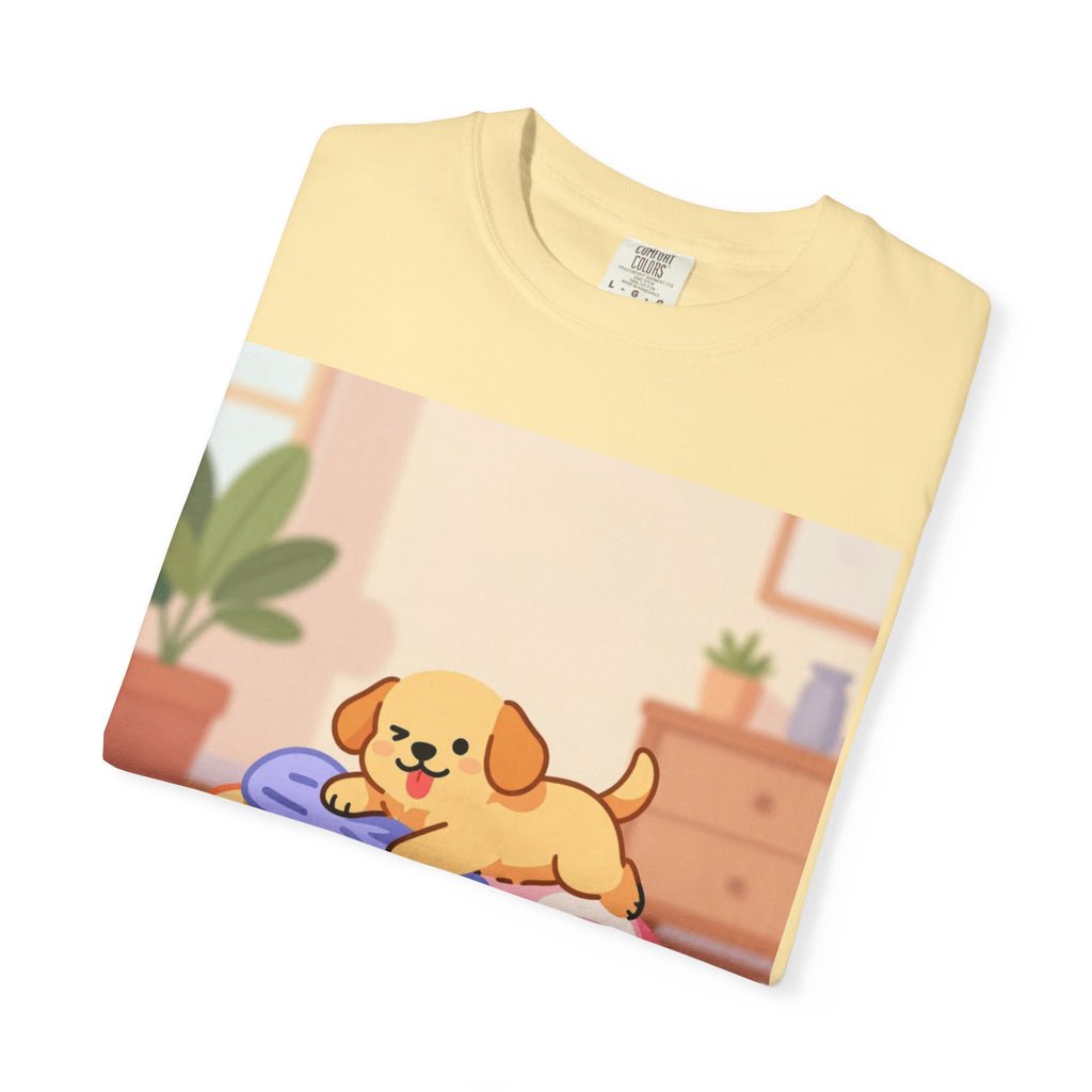 Helping Puppy T-Shirt — Cute Dog on Laundry Graphic Tee