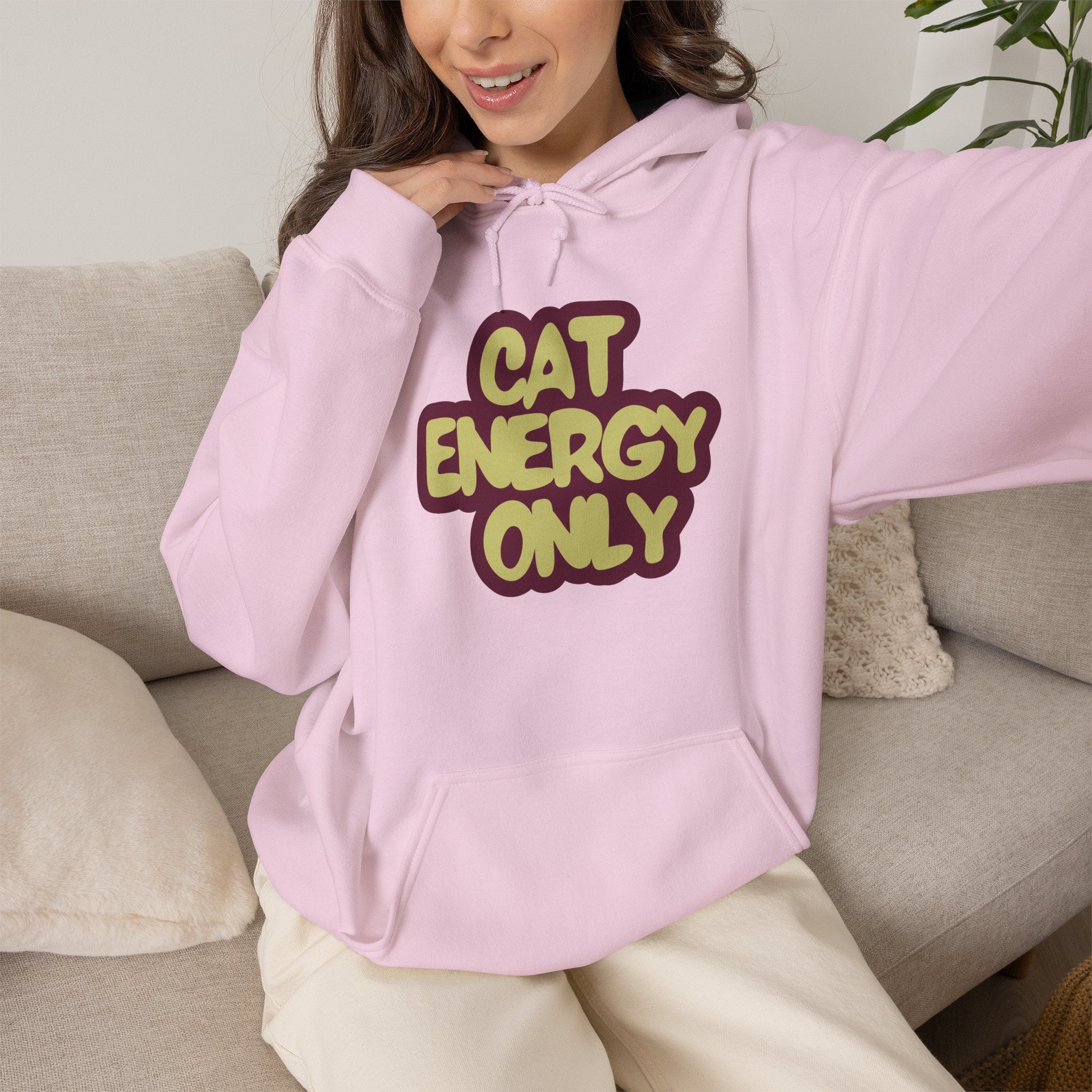 "Cat Energy Only" Graphic Hoodie | Funny Cat Lover Sweatshirt, Cozy Gift for Cat Moms & Cat Dads