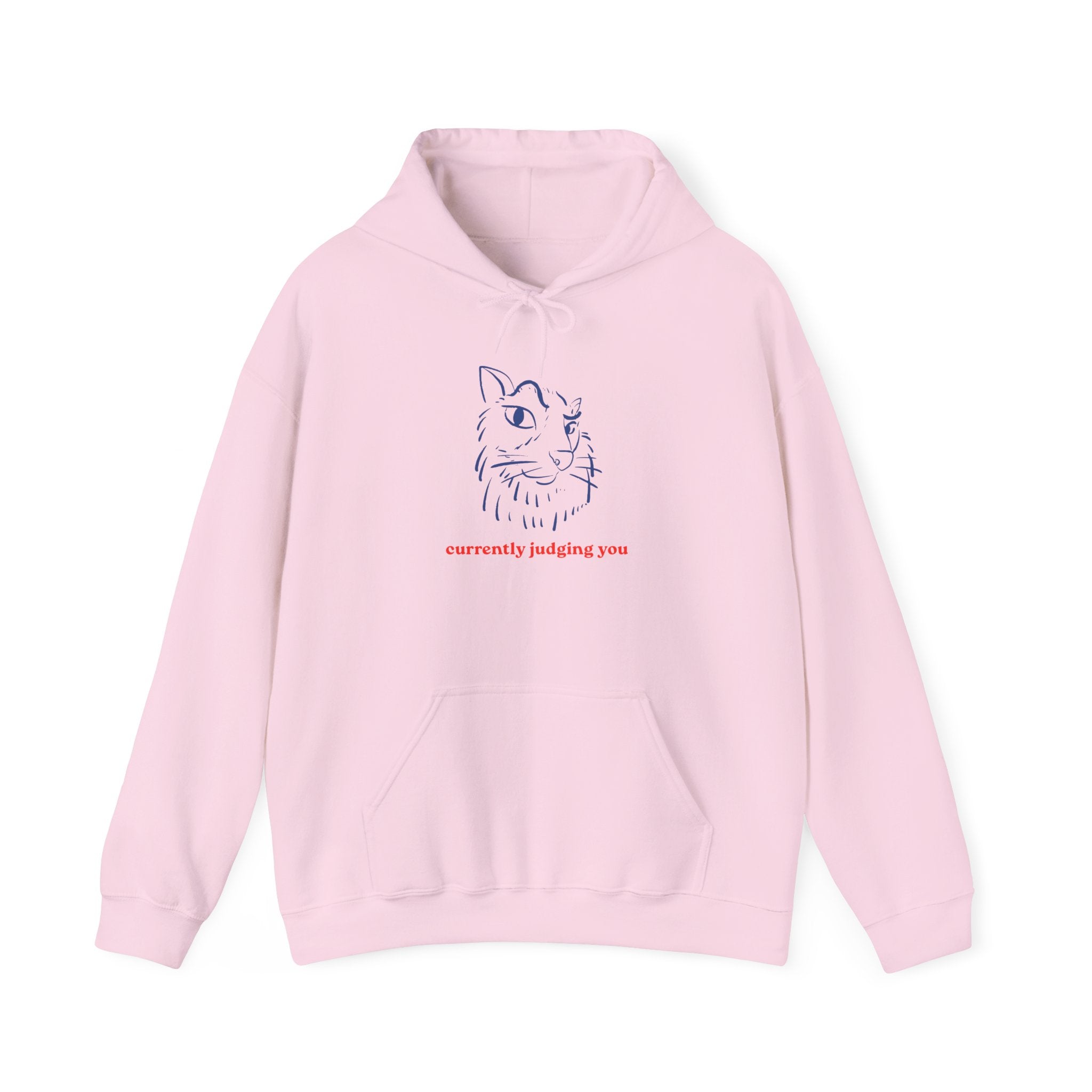 Cat Illustration Hoodie — "currently judging you" Minimal Graphic Sweatshirt