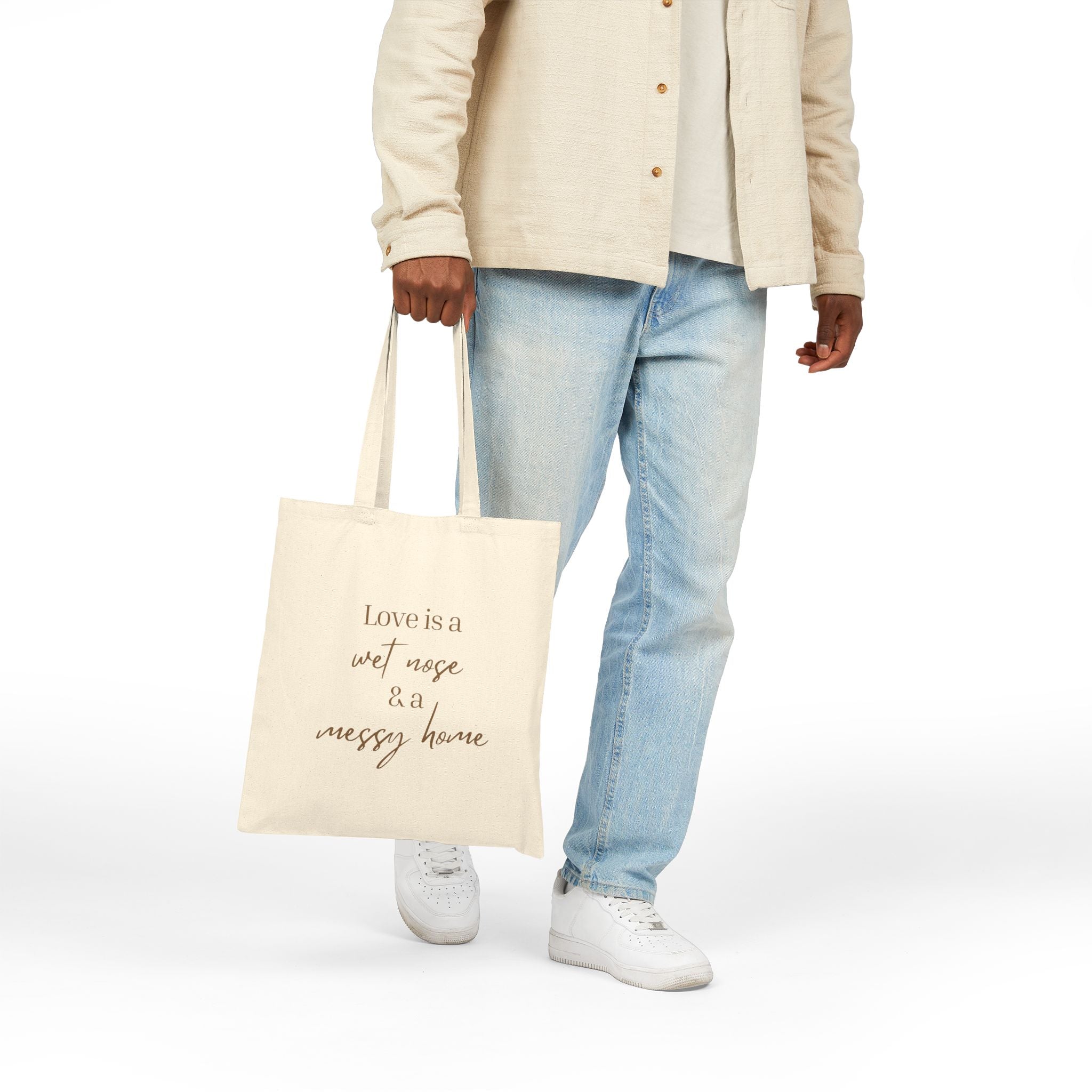 Canvas Tote Bag — “Love is a Wet Nose & a Messy Home” Dog Lover Grocery Tote