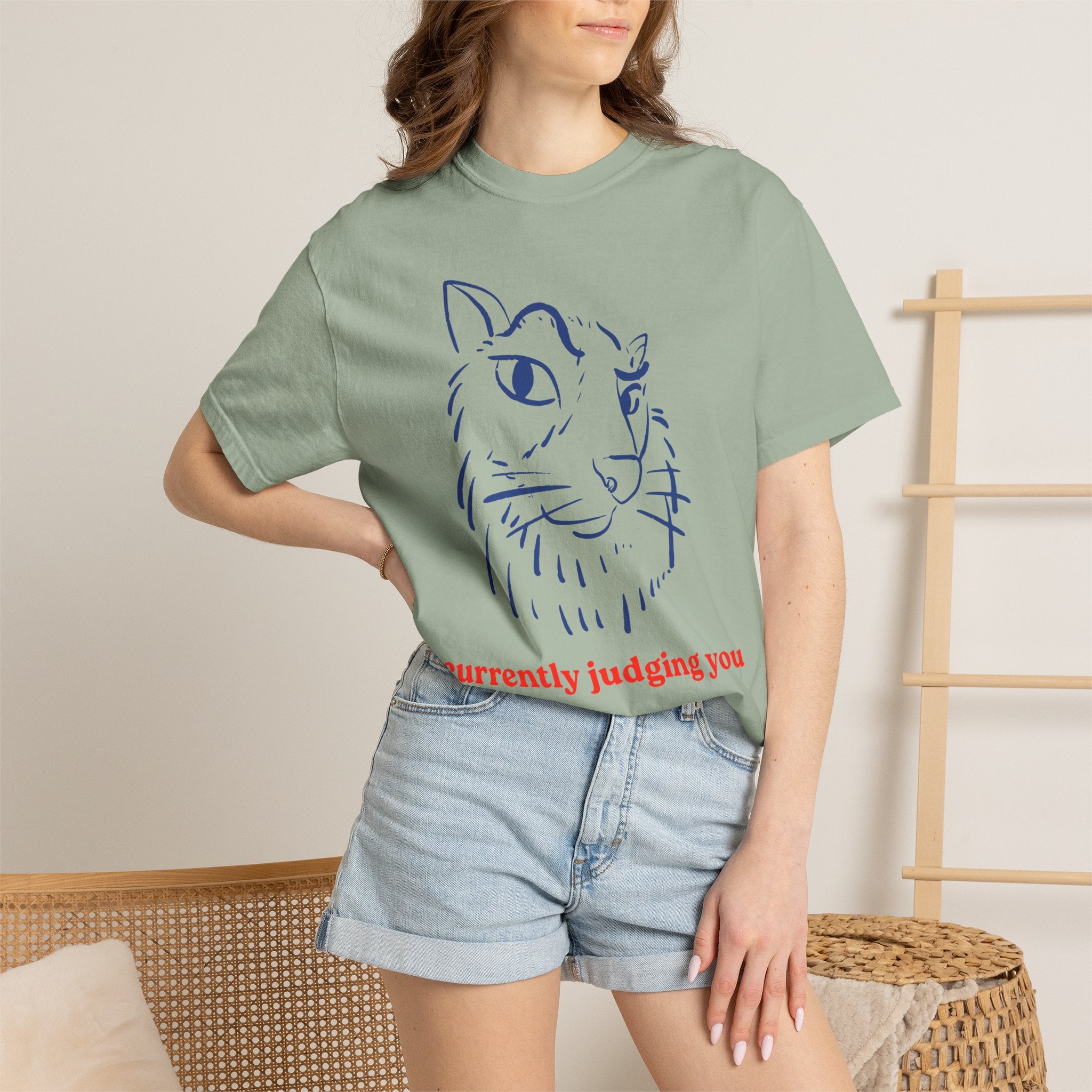 Cat Sketch Tee — "currently judging you" Graphic T-Shirt