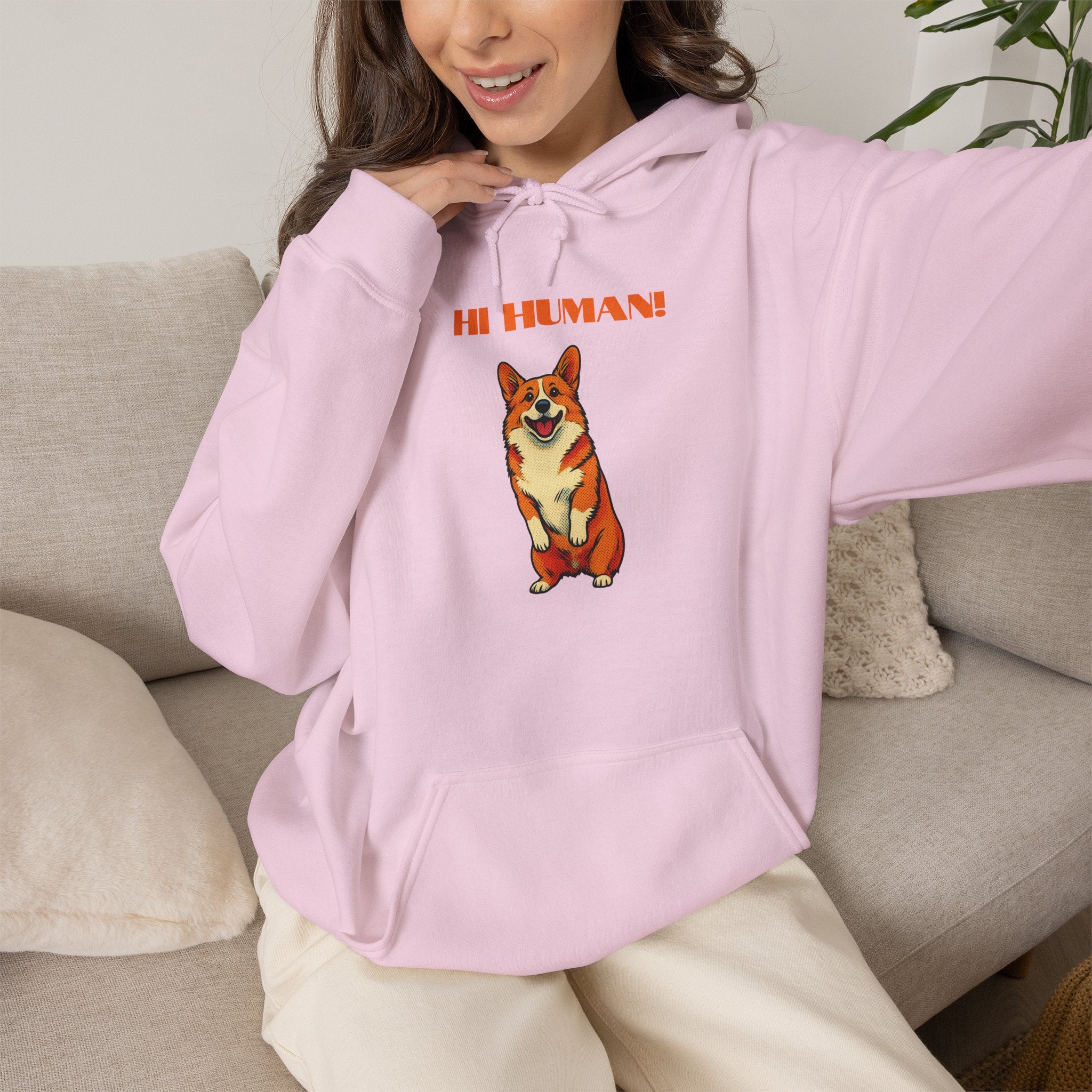Corgi 'Hi Human!' Hoodie — Cute Dog Graphic Pullover