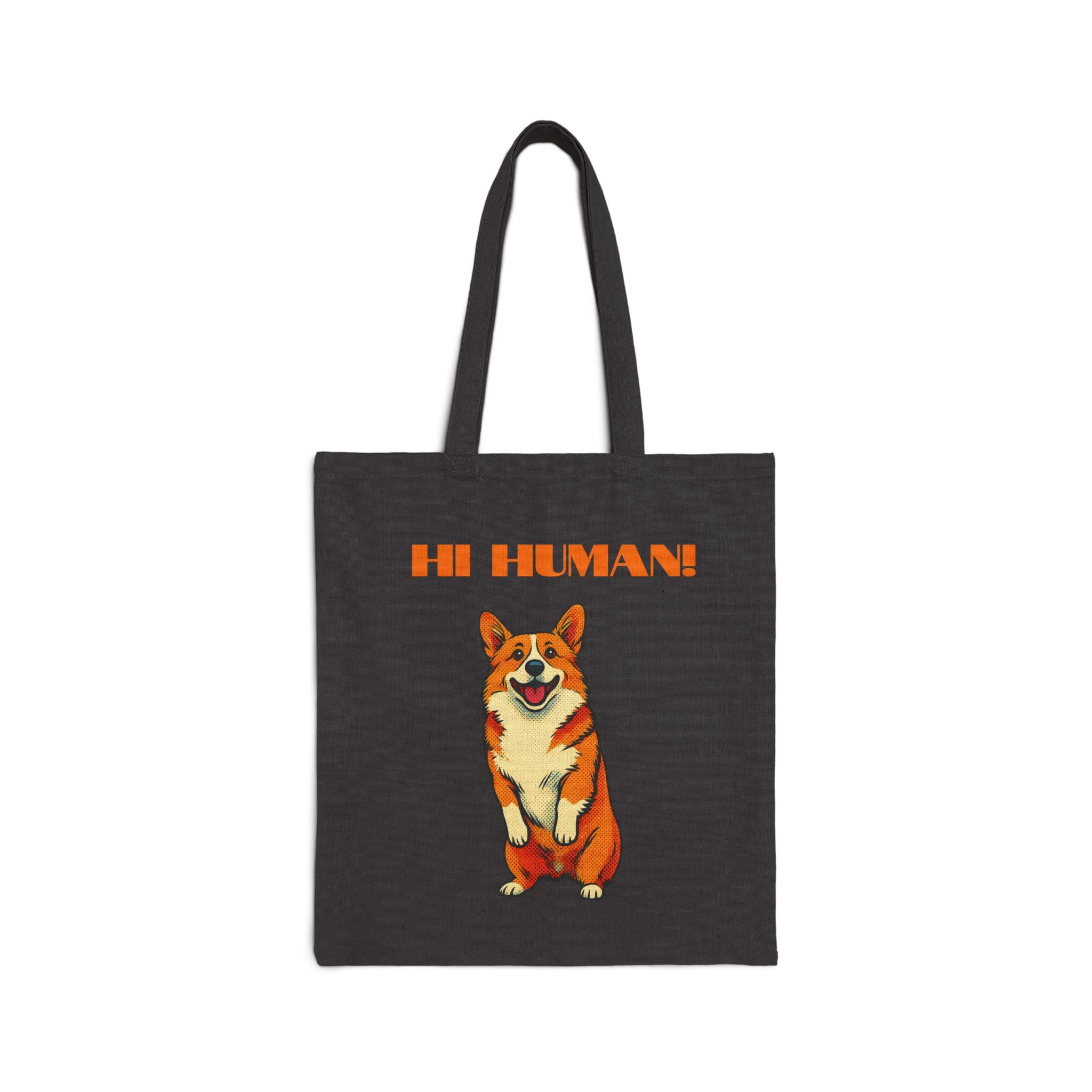 Tote Bag — Cute Corgi 'Hi Human!' Cotton Canvas Shopper