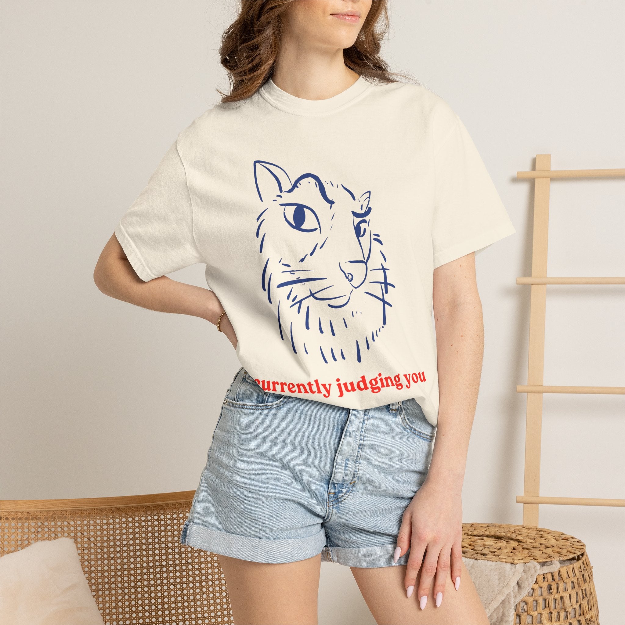 Cat Sketch Tee — "currently judging you" Graphic T-Shirt