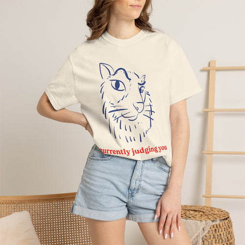 Cat Sketch Tee — "currently judging you" Graphic T-Shirt