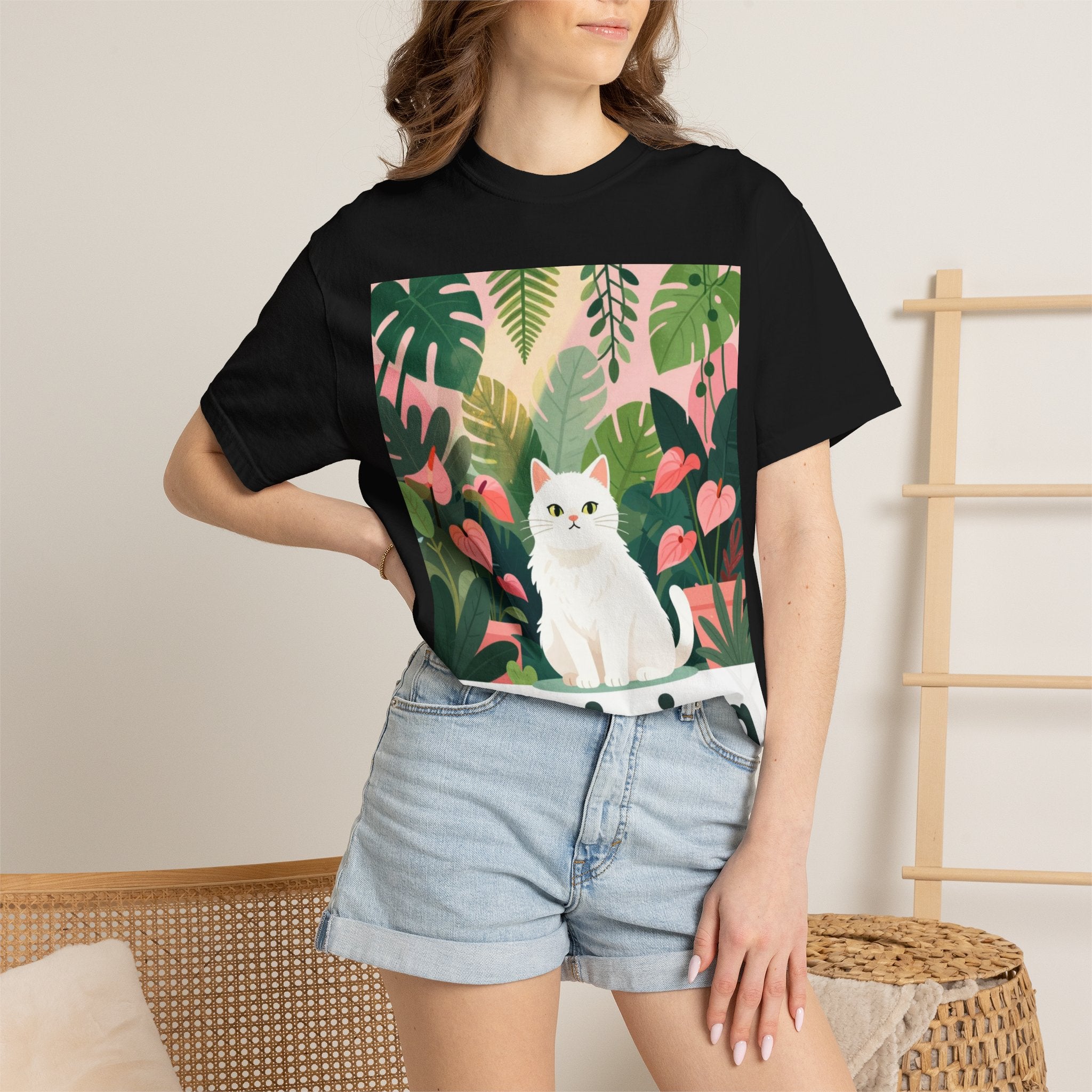 Thriving Cat Tee — Floral Plant Graphic T-Shirt