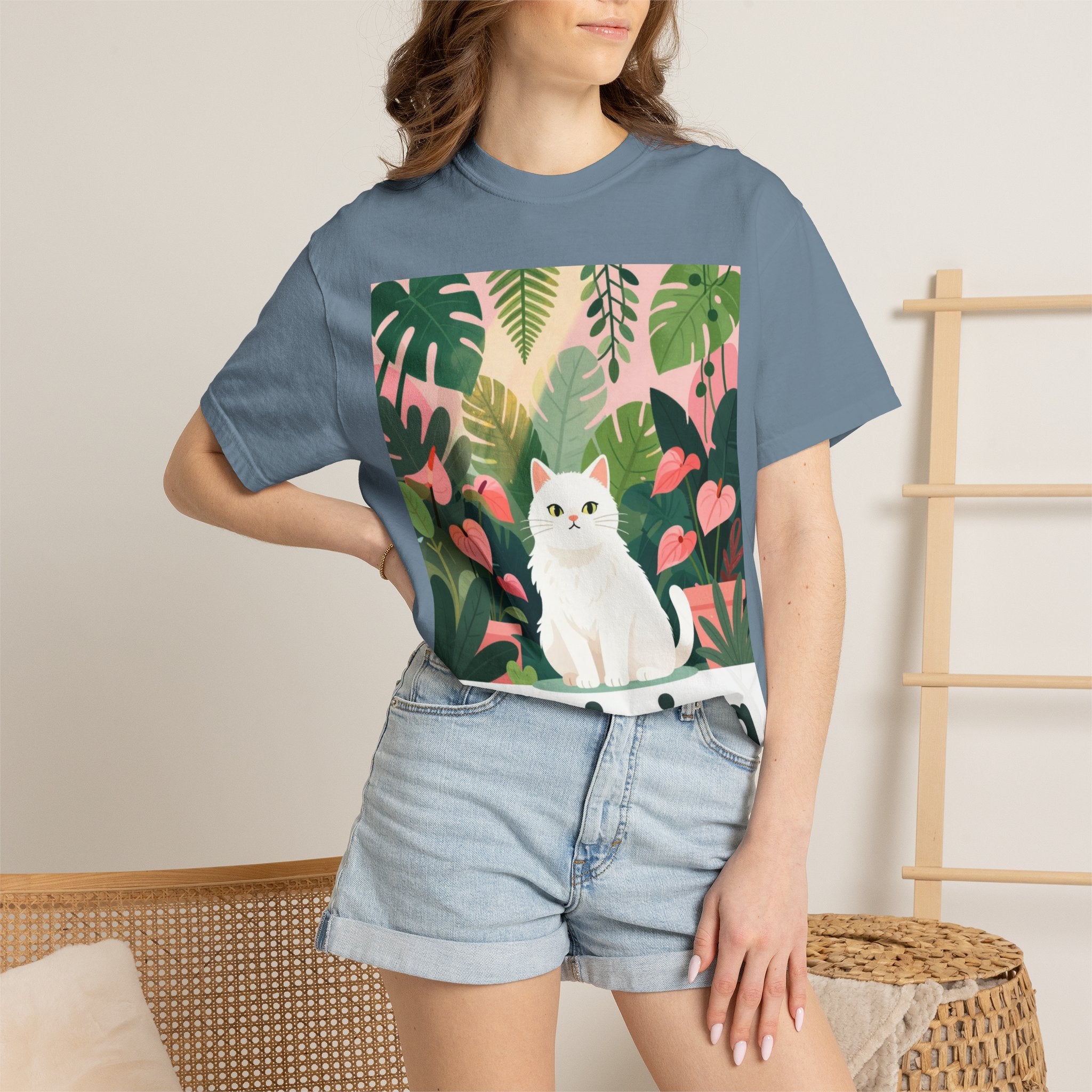 Thriving Cat Tee — Floral Plant Graphic T-Shirt