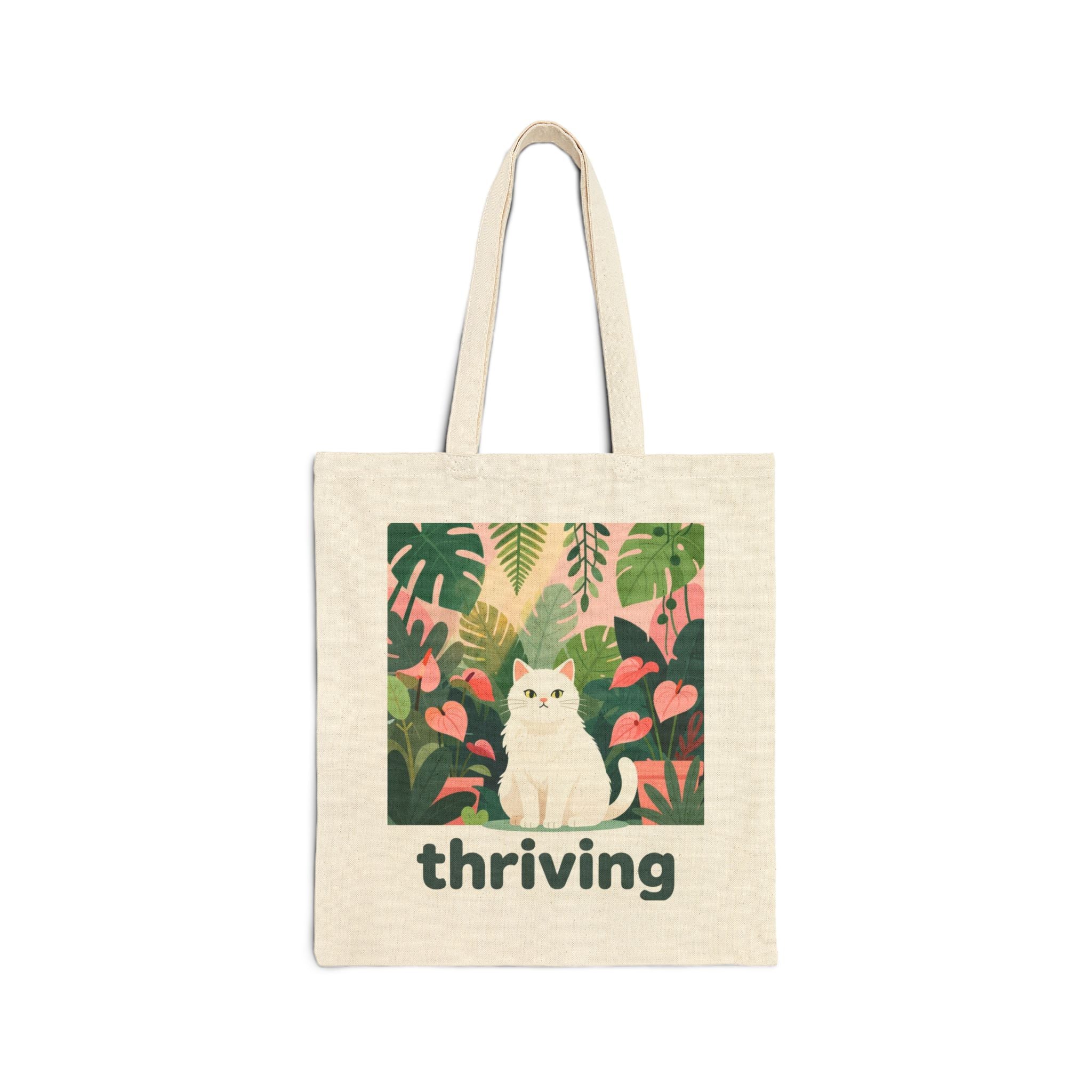 Tote Bag — 'Thriving' Cat in Tropical Garden Canvas Tote