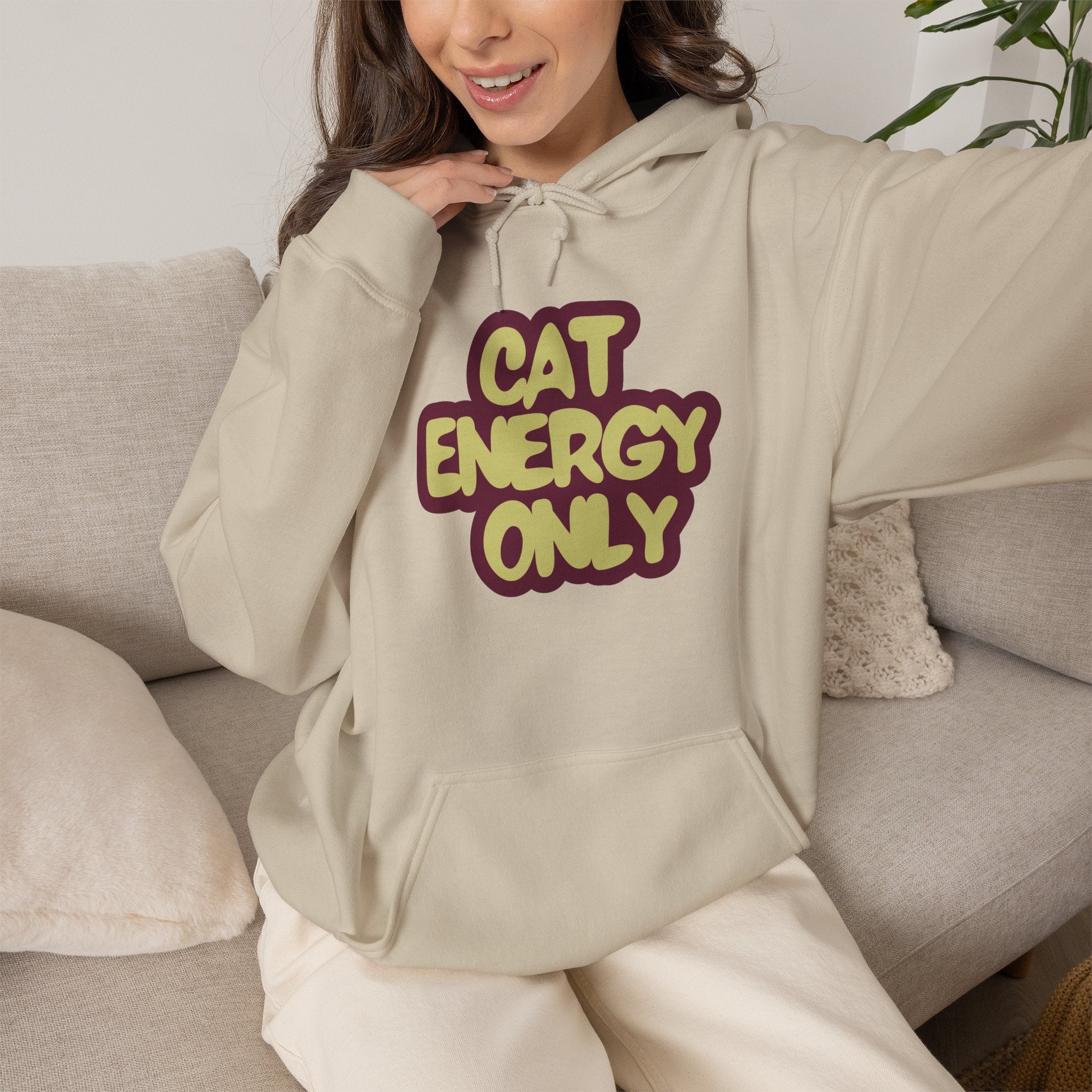 "Cat Energy Only" Graphic Hoodie | Funny Cat Lover Sweatshirt, Cozy Gift for Cat Moms & Cat Dads