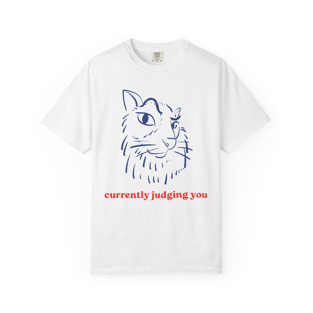 Cat Sketch Tee — "currently judging you" Graphic T-Shirt