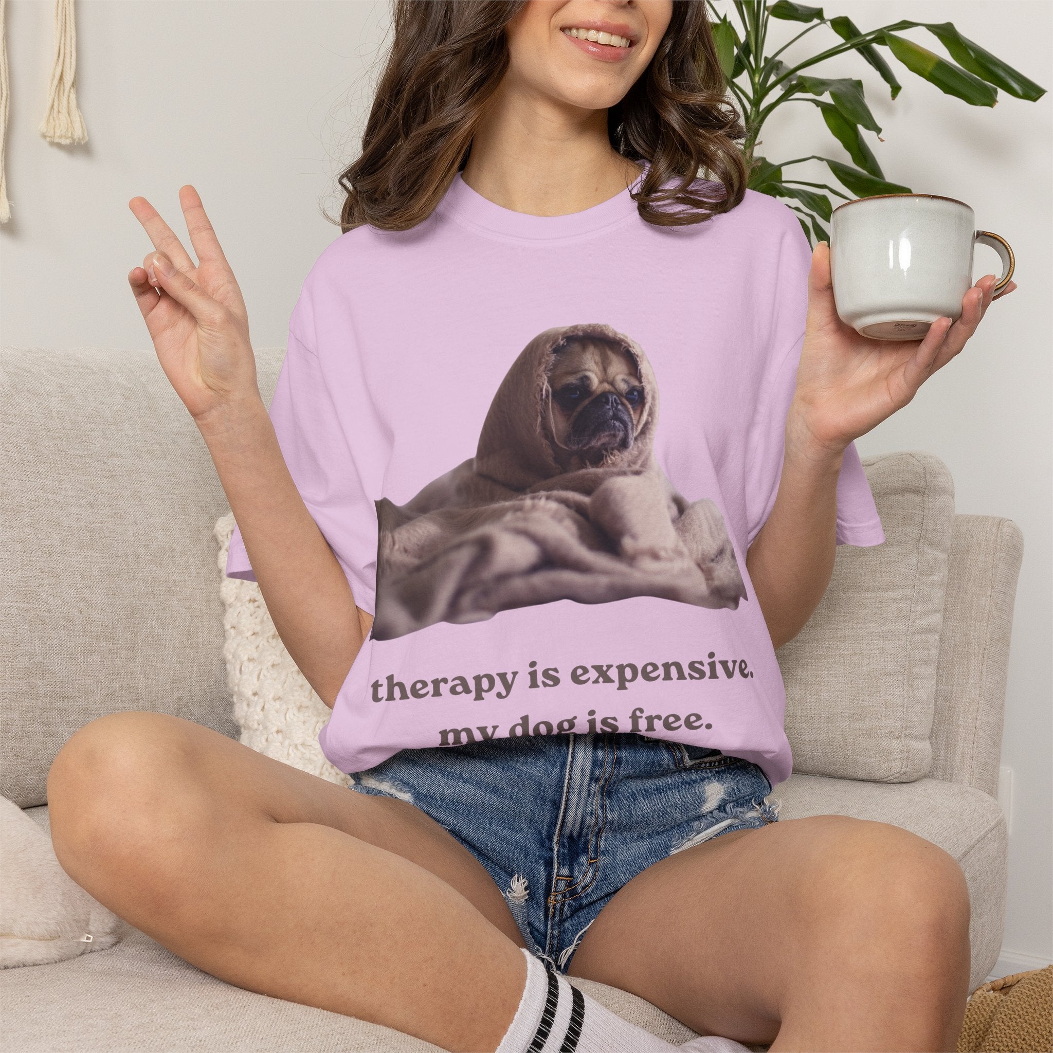Therapy Is Expensive My Dog Is Free T-Shirt — Funny Dog Lover Tee