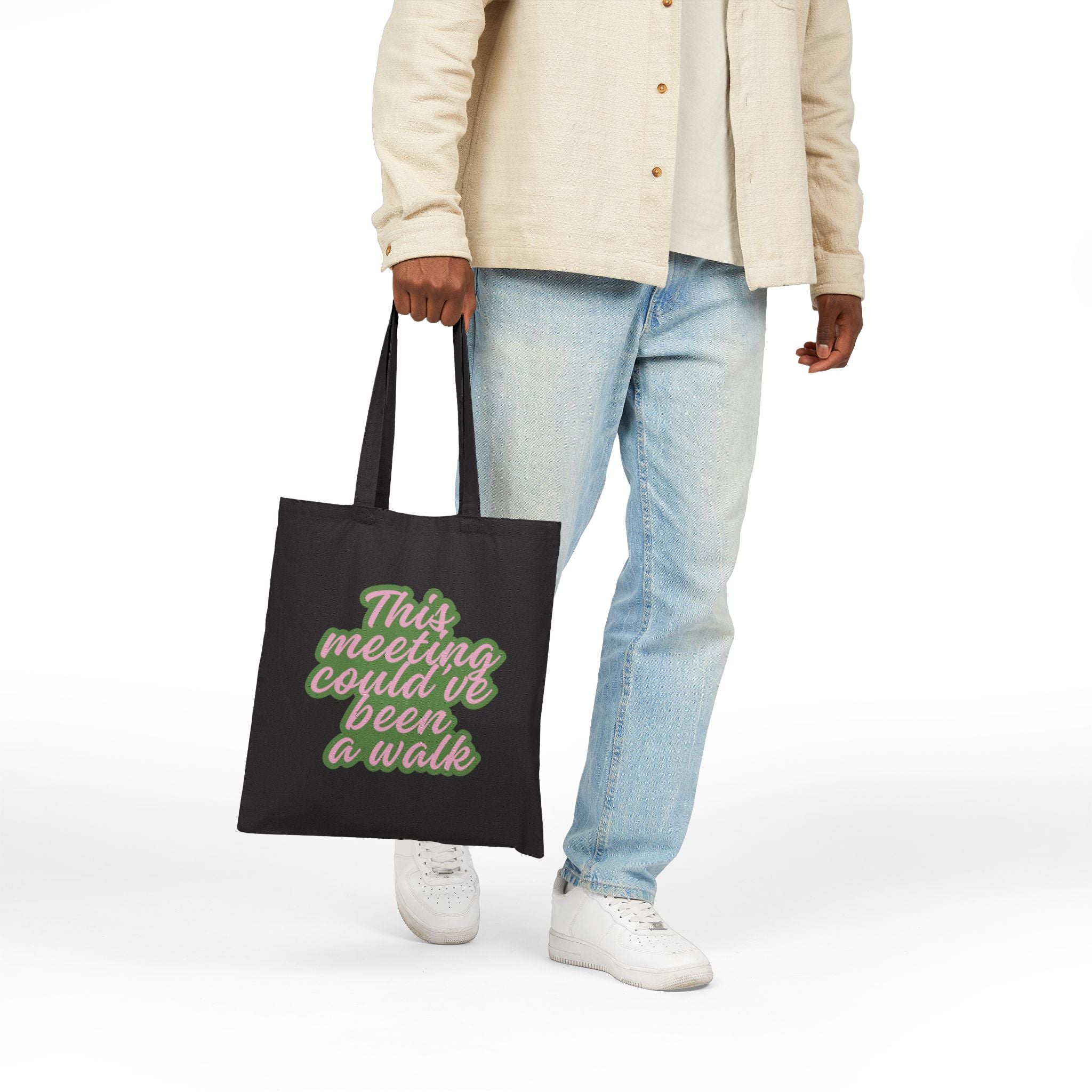 This Meeting Could've Been a Walk" Cotton Canvas Tote Bag | Funny Dog Mom Gift, Lightweight Shoulder Bag for Dog Lovers