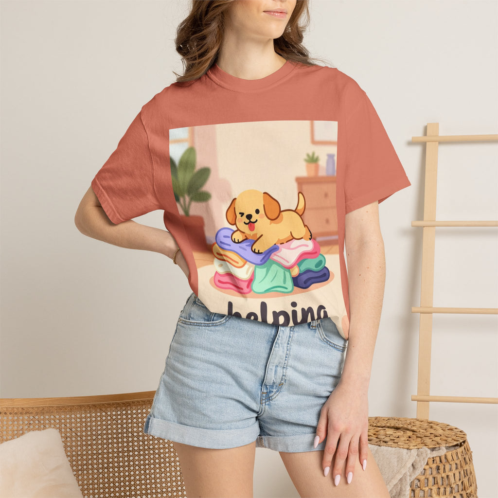 Helping Puppy T-Shirt — Cute Dog on Laundry Graphic Tee