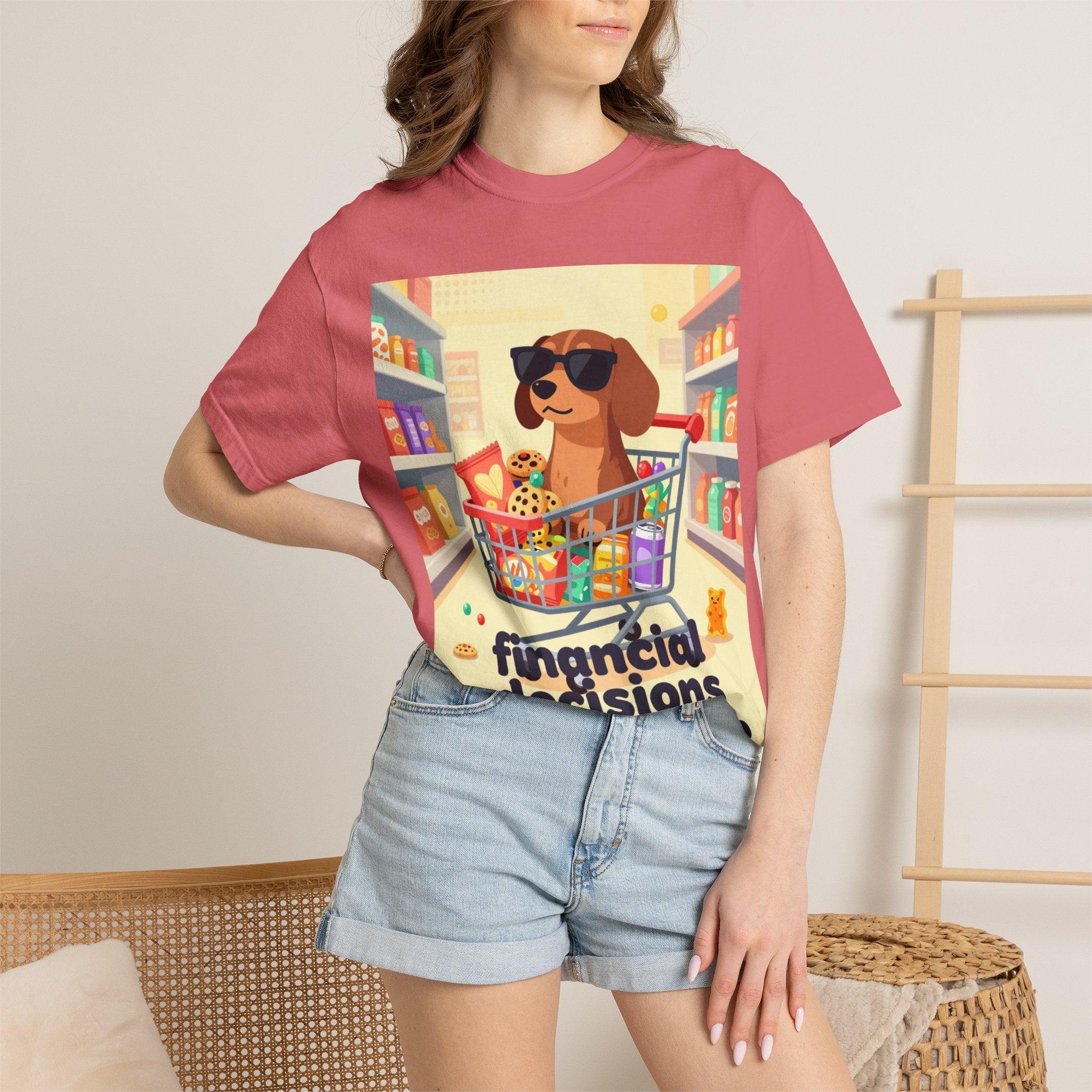 Dog with Shopping Cart T-Shirt — “Financial Decisions Were Made” Funny Graphic Tee