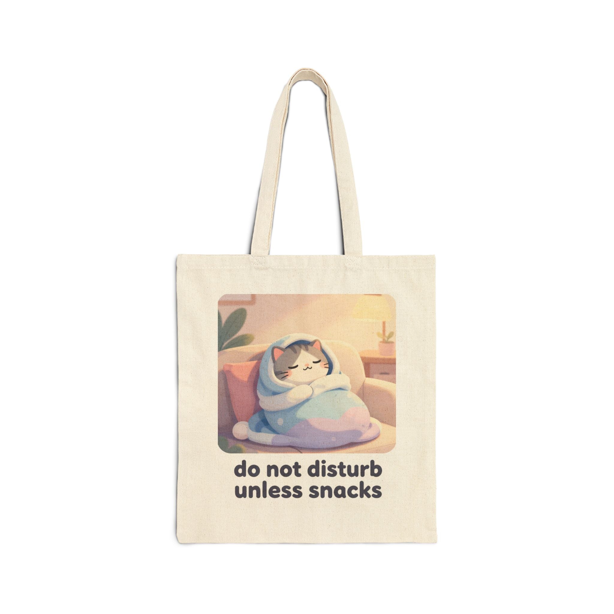 Tote Bag — Cute Cat 'Do Not Disturb Unless Snacks' Canvas Tote