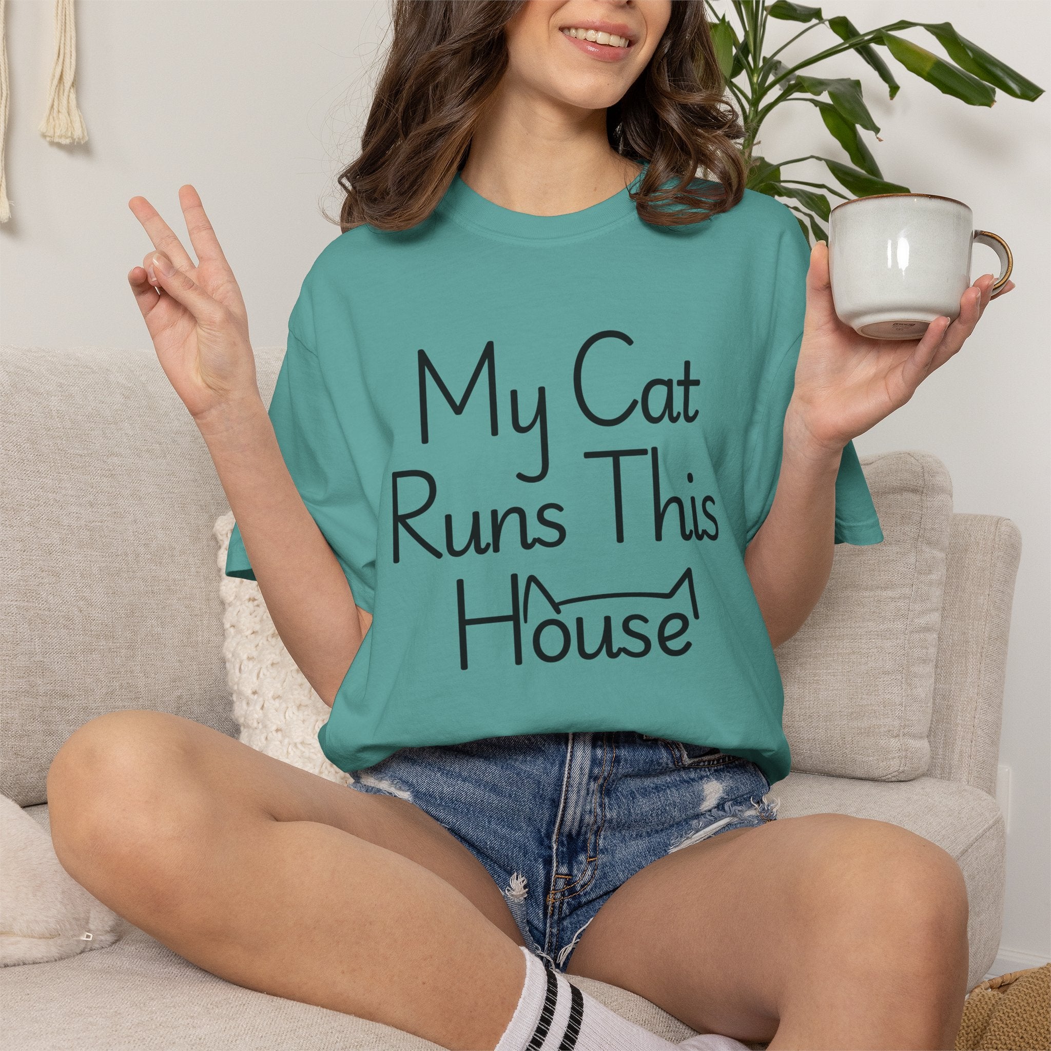 My Cat Runs This House T-Shirt — Funny Cat Lover Tee