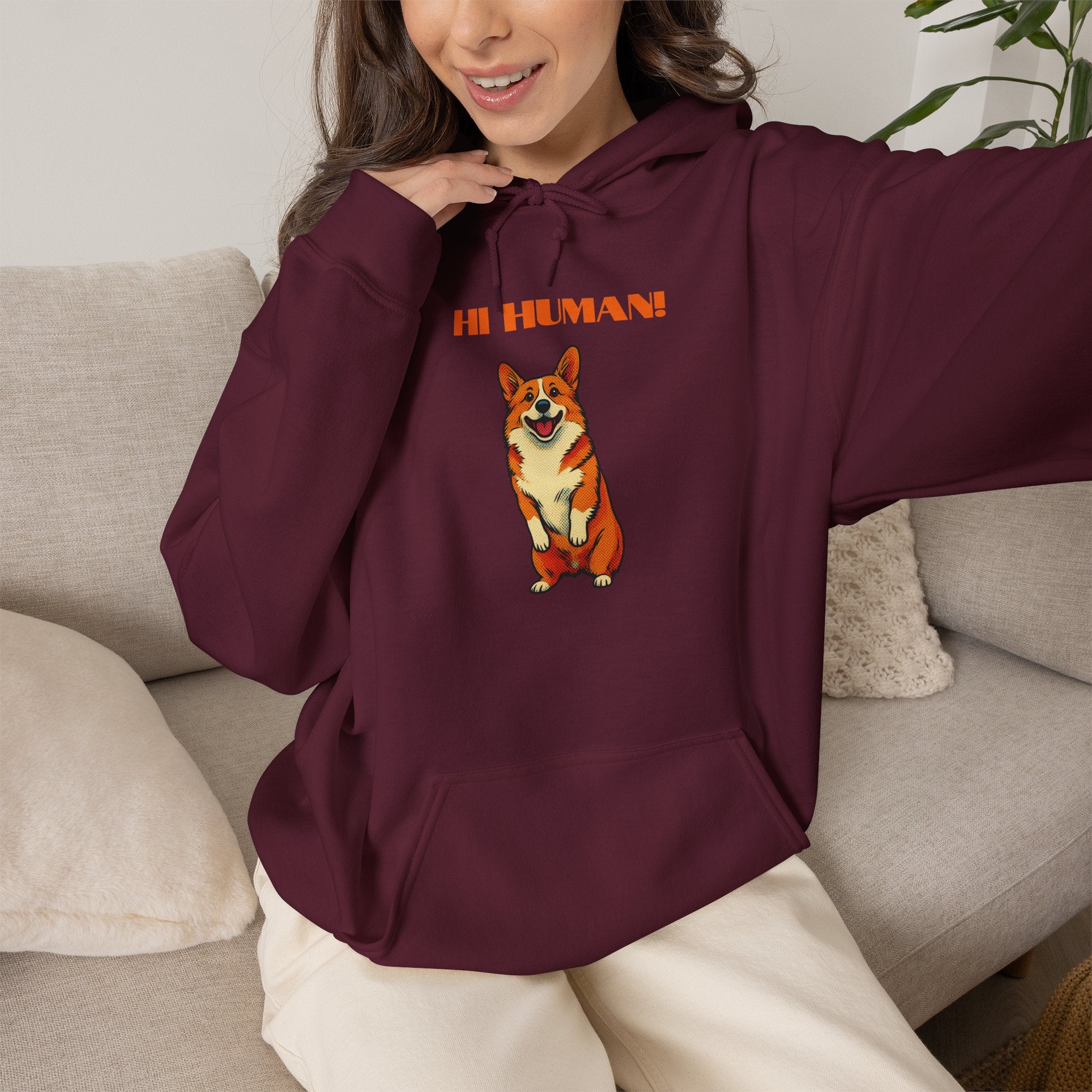 Corgi 'Hi Human!' Hoodie — Cute Dog Graphic Pullover