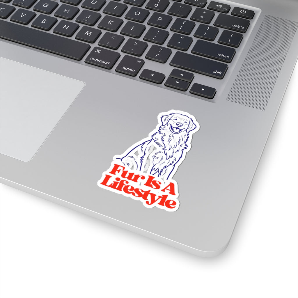 Fur Is A Lifestyle Golden Retriever Kiss-Cut Sticker | Funny Dog Lover Vinyl Laptop Decal | Pet Owner Aesthetic Sticker