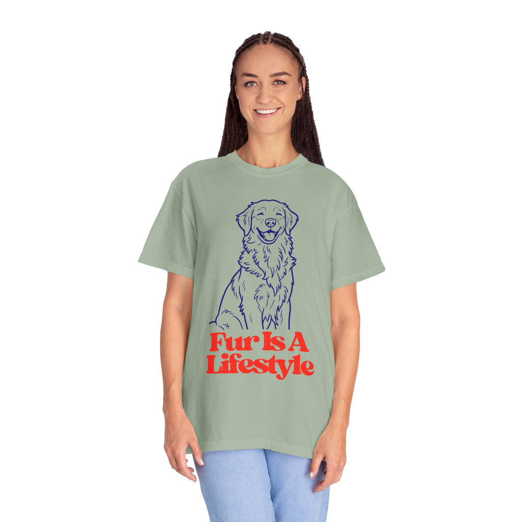 Fur Is A Lifestyle Dog Lover T-Shirt | Cute Golden Retriever Graphic Tee | Garment-Dyed Retro Pet Owner Shirt