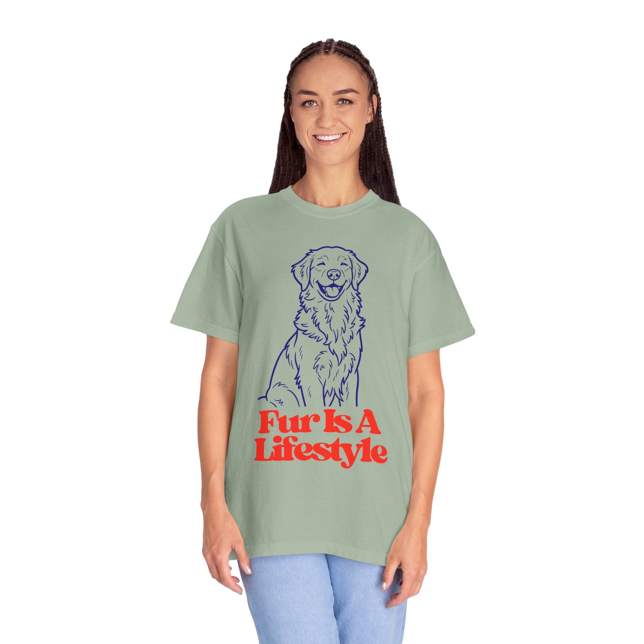 Fur Is A Lifestyle Dog Lover T-Shirt | Cute Golden Retriever Graphic Tee | Garment-Dyed Retro Pet Owner Shirt