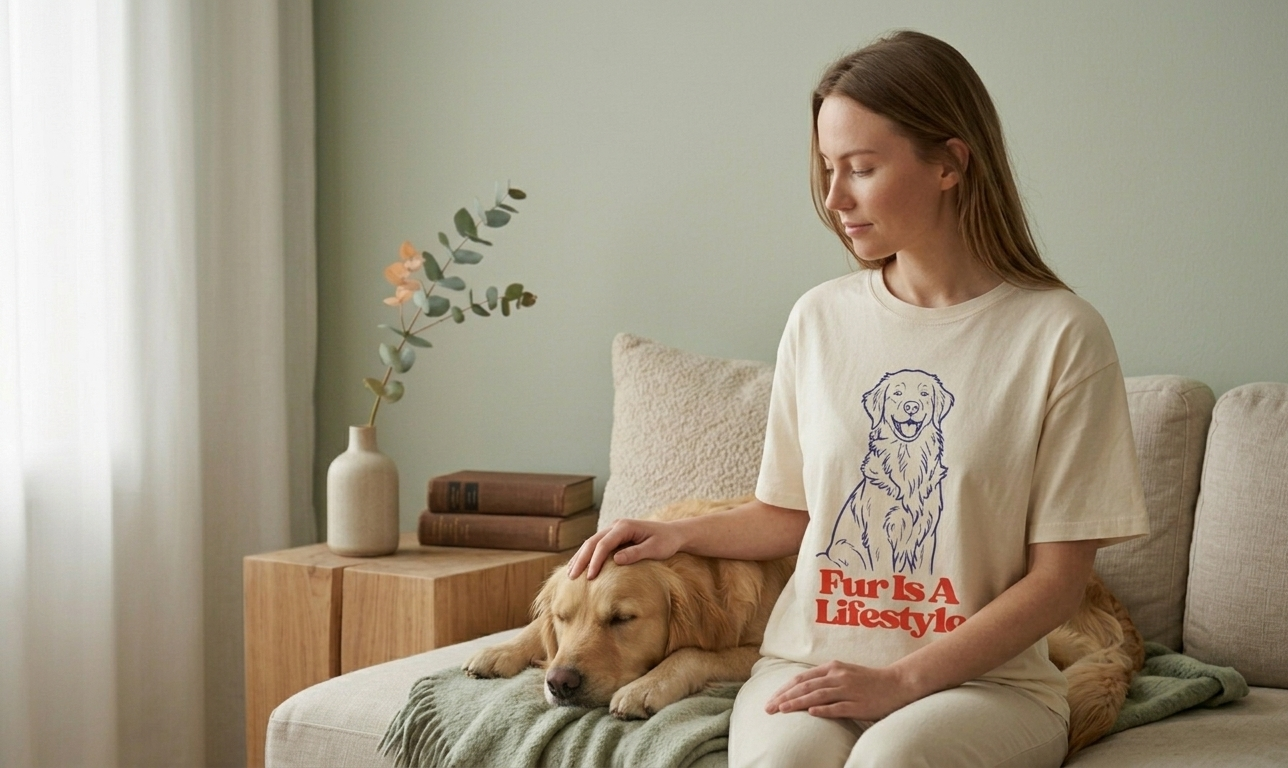 woman-wearing-fur-is-a-lifestyle-tshirt-petting-a-golden-retrivier